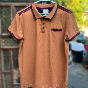Tan Polo Shirt with Black and Purple Accents